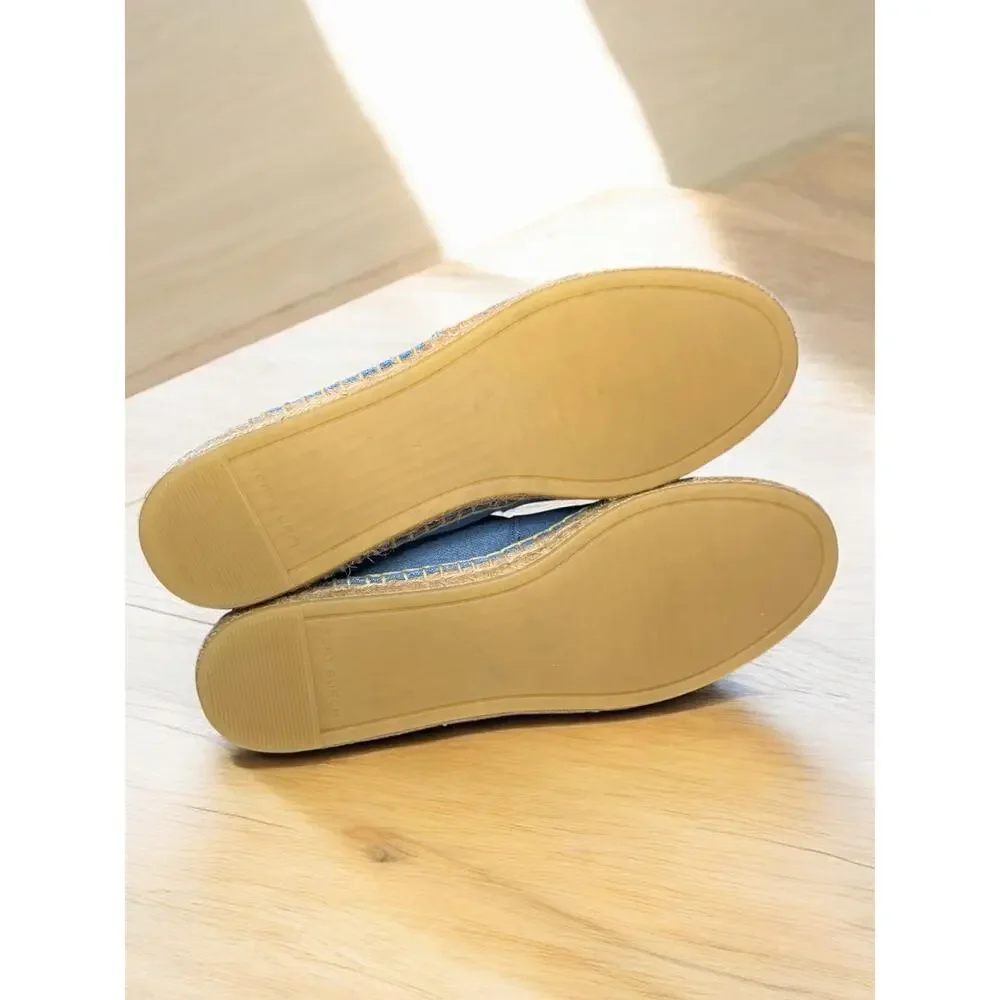 Tory Burch Double T Denim Espadrille Flat Size 7M
